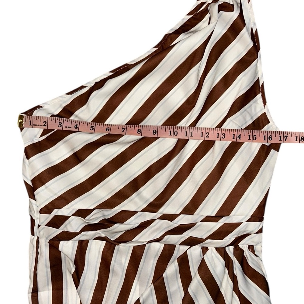 Cupshe Brown and White Asymmetrical One- Shoulder Mini Dress M - Picture 6 of 8